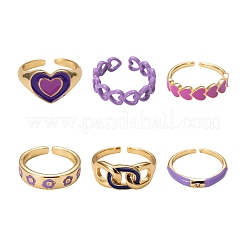 6Pcs 6 Style Brass Cuff Rings&nbsp;RJEW-LS0001-02B