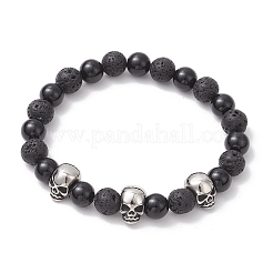 Natural Lava Rock & Black Onyx Round Beads Stretch Bracelets&nbsp;BJEW-TA00681
