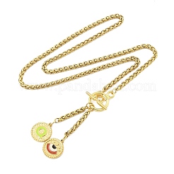 Ion Plating(IP) 304 Stainless Steel Green Yellow Enamel Letter & Eye Pendant Wheat Chain Necklaces&nbsp;STAS-Z102-01G-Q