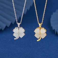 Natural Hetian White Jade Clover Pendant Necklace&nbsp;JN1078B