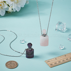 2Pcs 2 Styles Natural Rose Quartz and Amethyst Perfume Bottle Necklaces&nbsp;NJEW-FG0001-18
