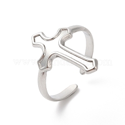 Non-Tarnish 304 Stainless Steel Cross Open Cuff Ring for Women&nbsp;RJEW-K245-32P