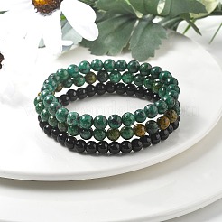 3Pcs 3 Style Natural African Turquoise(Jasper) & Black Agate Round Beaded Stretch Bracelets Set&nbsp;PW23030764297