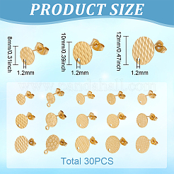 15 Style Textured Flat Round 304 Stainless Steel Ear Stud Findings&nbsp;STAS-MA0001-06G