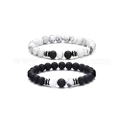 4Pcs Natural Lava Rock & Tiger Eye & Howlite Beaded Stretch Bracelets for Women Men&nbsp;QY3099