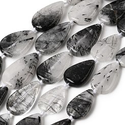 Natural Tourmalinated Quartz/Black Rutilated Quartz Beads Strands&nbsp;G-D365-A02