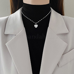 Double-Sided Polymer Clay Crystal & Jet Rhinestone Heart Pendant 304 Stainless Steel Dapped Chain Necklaces for Women&nbsp;WGED9DB-02