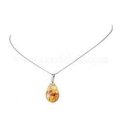 Natural Amber Teardrop Pendant 304 Stainless Steel Cable Chain Necklaces&nbsp;NJEW-JN05983-02