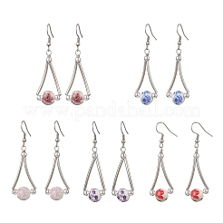 Handmade Round with Flower Printed Dangle Earrings&nbsp;EJEW-JE06800