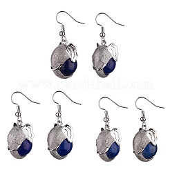 Natural Dyed Lapis Lazuli Elephant Head Dangle Earrings&nbsp;EJEW-A092-07P-09