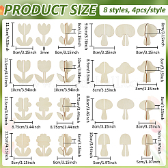 32Pcs 8 Styles Pine Plywood Ornaments&nbsp;AJEW-BC0009-75