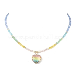 2Pcs 2 Styles Colorful K9 Glass Teardrop Heart Pendant Electroplated Glass Faceted Rondelle Beaded Necklaces&nbsp;NJEW-JN05752