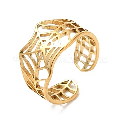 Ion Plating(IP) 304 Stainless Steel Hollow Spider Web Open Cuff Ring for Women&nbsp;RJEW-M149-25G