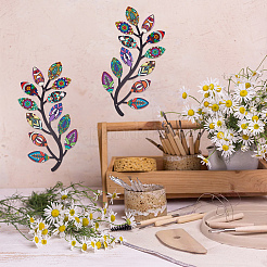 2Pcs 2 Style Iron Tree Leaf Wall Decor&nbsp;AJEW-CN0001-53