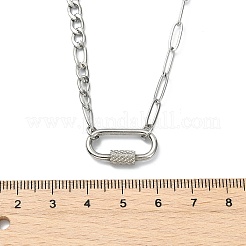304 Stainless Steel Oval Lock Clasps Pendant Figaro Chain Necklaces for Women&nbsp;NJEW-JN06169-02