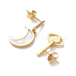 3 Pair 3 Style Synthetic Shell Moon & Rhinestone Star & Heart Asymmetrical Earrings&nbsp;EJEW-B020-17G