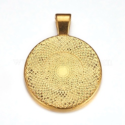 Flat Round Alloy Pendant Cabochon Settings&nbsp;PALLOY-A15654-AG-NF