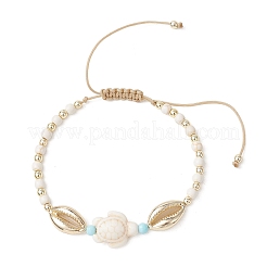 2Pcs 2 Styles Alloy & Natural Howlite & Synthetic Turquoise & Non-magnetic Hematite Braided Bead Brecelets&nbsp;BJEW-JB13786