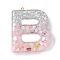 Resin Pendants, with Shell & Paillette & Gloden Alloy Loop, Letter A~B, Letter B, 42~44x11.5~57x7.5~8.5mm, Hole: 2mm