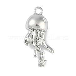 Brass Micro Pave Cubic Zirconia Pendants, Cadmium Free & Nickel Free & Lead Free, Jellyfish, Platinum, 18x9x5mm, Hole: 1.4mm