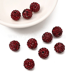Pave Disco Ball Beads, Polymer Clay Rhinestone Beads, Grade A, Round, Siam, Rhinestone: PP13(1.9~2mm), 6 Rows Rhinestone, 10mm, Hole: 1.5mm