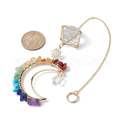 Natural & Synthetic Gemstone Chip Pendant Decorations with Brass Moon & Cable Chain&nbsp;HJEW-JM01646