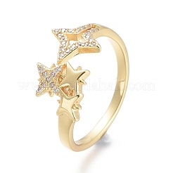 Brass Micro Pave Clear Cubic Zirconia Cuff Rings&nbsp;RJEW-F103-09-G