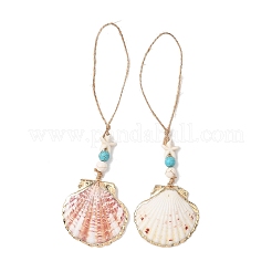 Electroplate Sea Shell Pendant Decorations&nbsp;HJEW-JM04566