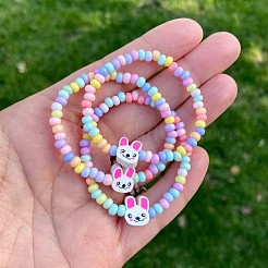 Easter Acrylic Rabbit & Rondelle Beaded Stretch Bracelets for Girl&nbsp;FS-WGB8062-01