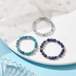 Natural Lapis Lazuli/Apatite with Glass Braided Beaded Finger Rings&nbsp;RJEW-JR00670