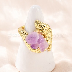 Snake Natural Amethyst Open Cuff Rings&nbsp;RJEW-K286-10G-02