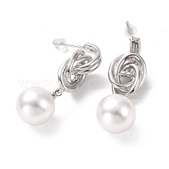 Knot with Plastic Pearl Dangle Stud Earrings&nbsp;EJEW-A072-08P