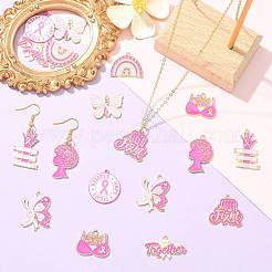18Pcs 9 Styles Breast Cancer Awareness Ribbon Zinc Alloy Enamel Pendants&nbsp;ENAM-FS0004-45
