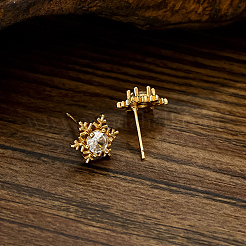 Brass Clear Cubic Zirconia Snowflake Stud Earrings&nbsp;NO4713