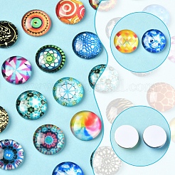 60Pcs Printed Glass Half Round Cabochons&nbsp;GGLA-FS0001-14