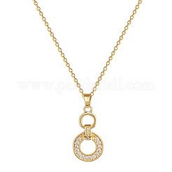 Double Rings 304 Stainless Steel Micro Pave Clear Cubic Zirconia Pendant Necklaces&nbsp;FS-WG3DD11-01