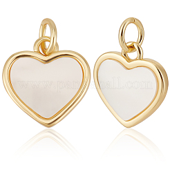 10Pcs Brass Pave Natural White Shell Heart Charms&nbsp;KK-BBC0018-99