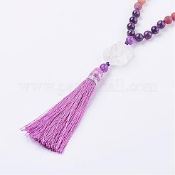 Frosted Natural Weathered Agate and Gemstone Necklace&nbsp;NJEW-F159-A