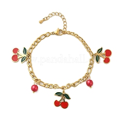 304 Stainless Steel Enamel Cherry Charm Bracelets&nbsp;BJEW-M095-01G