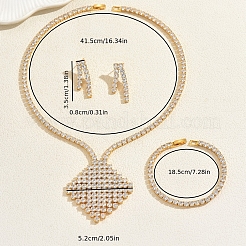 Rhombus Brass Micro Pave Clear Cubic Zirconia Bracelets & Earrings & Necklaces Sets for Women&nbsp;BR7277