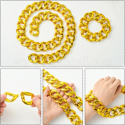 2Pcs 2 Styles Acrylic Cuban Link Chain Necklaces & Bracelets Jewelry Sets&nbsp;SJEW-SP0001-01G