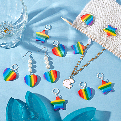 12Pcs 2 Style Striped Plastic Rainbow Heart & Star Charm Locking Stitch Markers&nbsp;HJEW-PH01681