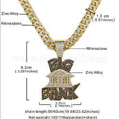 Hiphop Style Zinc Alloy Full Crystal and Jet Rhinestone Big Bank House Pendant Cuban Link Chain Necklaces for Men&nbsp;WG5AEC3-01