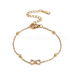304 Stainless Steel Pave Clear Cubic Zirconia Bowknot Link Bracelets for Women&nbsp;BJEW-G759-10G