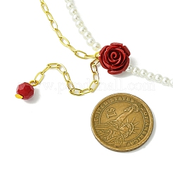 ABS Plastic Imitation Pearl Beaded Red Flower Synthetic Coral Pendant Necklaces&nbsp;NJEW-JN04991