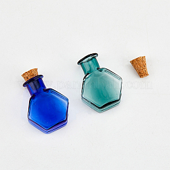 18Pcs 9 Colors Hexagon Dollhouse Miniature Glass Cork Bottles Ornament&nbsp;AJEW-DC0001-11