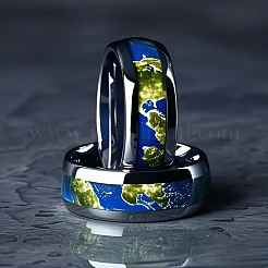 201 Stainless Steel Epoxy Resin World Map Pattern Finger Rings&nbsp;WG0539F-01