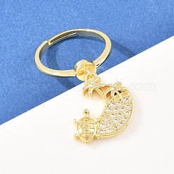 Adjustable Brass Micro Pave Cubic Zirconia Pendant Finger Rings for Women&nbsp;RJEW-A090-01B-G