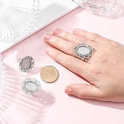 Vintage Adjustable Iron Flower Finger Ring Components Alloy Cabochon Bezel Settings&nbsp;PALLOY-O036-19AS