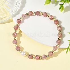 Natural Rhodonite Round Beaded Stretch Bracelets&nbsp;BJEW-JB14343-02